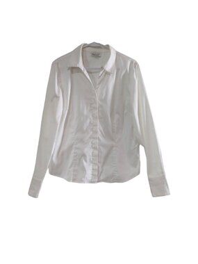 Coldwater Creek Womens Fitted Button Up Shirt White Petite Medium Princess Seams